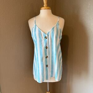 Striped Blue and White Button-Up Camisole Top Medium